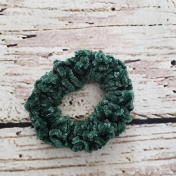 Hand Crafted Accessories - Crochet Green Velvet Scrunchie